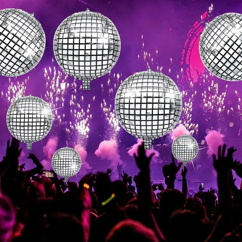 10-Pack 24inch 4D Large Round Aluminum Foil Balloons Self-sealing Disco Fever